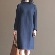 winter dunkelblau kurze pullover kleider aus baumwollgemisch plus größe lässiges strickkleid