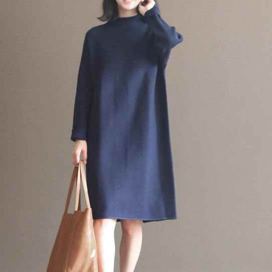 winter dark blue brief cotton blended sweater dresses plus size casual knit dress