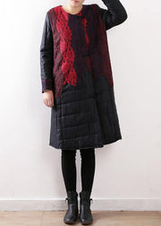 winter new original design women art disc buckle linen stitching lace thick padded jacket cotton coat robe - SooLinen