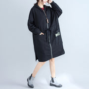 winter plus size women cotton cardigans black hooded prints zippered warm trench coats