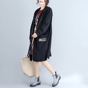 Winter Plus Size Damen Baumwollstrickjacken schwarz mit Kapuze Drucke mit Reißverschluss warme Trenchcoats