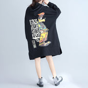 winter plus size women cotton cardigans black hooded prints zippered warm trench coats