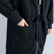 Winter Plus Size Damen Baumwollstrickjacken schwarz mit Kapuze Drucke mit Reißverschluss warme Trenchcoats