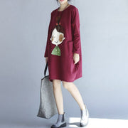 winter red thick prints cotton dresses plus size long sleeve shift dress