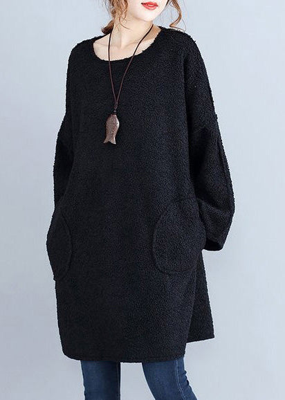 winter thick warm black corduroy dresses plus size casual long sleeve sweater dress