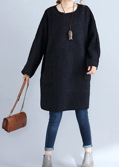 Winter dicke warme schwarze Cordkleider plus Größe lässiges Langarm-Pulloverkleid
