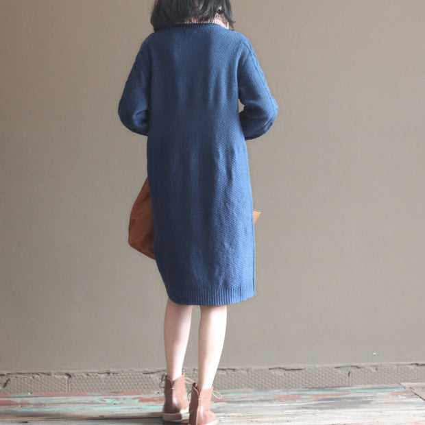 winter vintage dunkelblau baumwollpullover kleider plus größe kabelstrick lässiges kleid