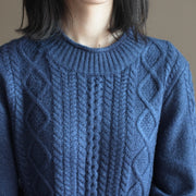 winter vintage dark blue cotton sweater dresses plus size cable knit casual dress