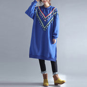 winter warme blaue baumwolle mode kleider plus größe quaste verziert reisekleid