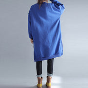 winter warm blue cotton fashion dresses plus size tassel decorated traveling dress