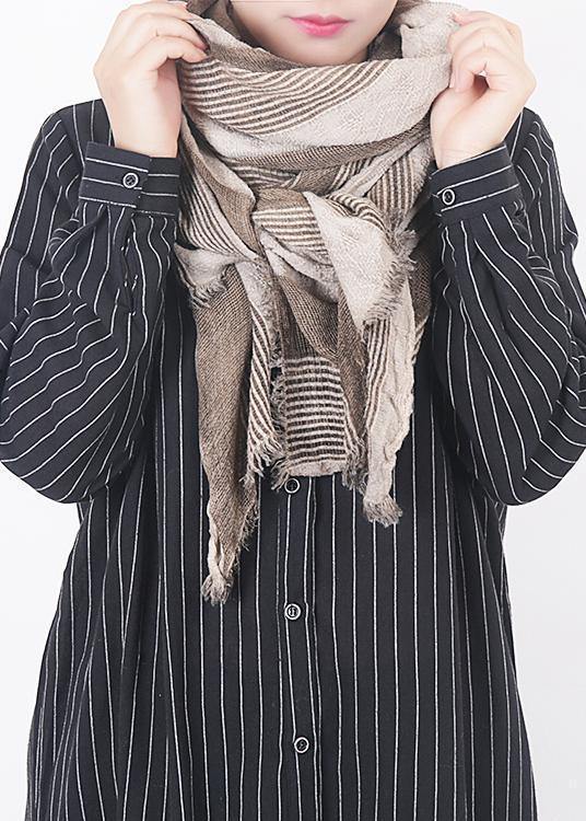 winter wild women patchwork shawl dark khaki grid stitching scarf - SooLinen
