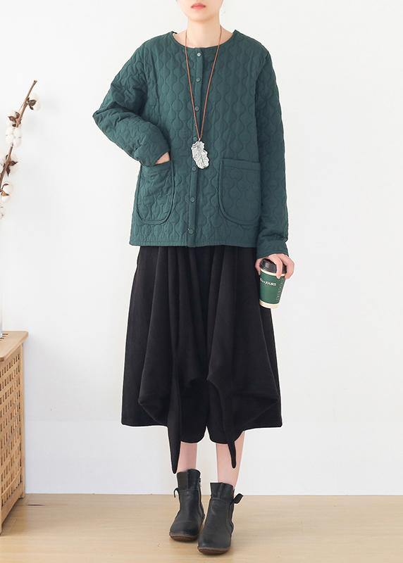winter women blackish green warm quilted jacket cotton thick short coat - SooLinen