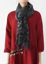 winter women embroidery cotton blended scarf rectangular blue big scarves - SooLinen