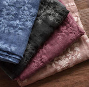 winter women embroidery cotton blended scarf rectangular blue big scarves - SooLinen