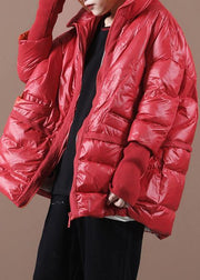 women Loose fitting snow jackets coats red stand collar patchwork down coat winter - SooLinen