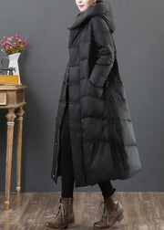 women Loose fitting snow jackets winter outwear black hooded zippered duck down coat - SooLinen