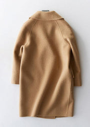 women Loose fitting winter jackets big pockets women coats beige wool coat - SooLinen