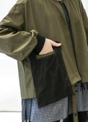 women army green Coats Loose pockets patchwork coat - SooLinen
