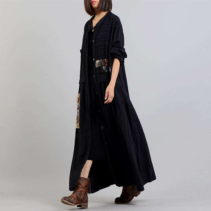 Frauen schwarz Mantel Oversize Stehkragen baggy Wintermantel Fashion Patchwork-Jacken