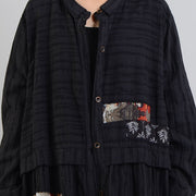 Frauen schwarz Mantel Oversize Stehkragen baggy Wintermantel Fashion Patchwork-Jacken