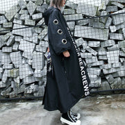 Frauen schwarzer Mantel plus Größe asymmetrischer Trenchcoat mit Kapuze Frauen Krawatte Taille Druck Mäntel