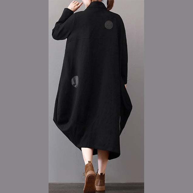 Damen schwarz Mäntel Übergrößen Kleidung mit Reißverschluss Wintermantel Eleganter Maximantel mit Reverskragen