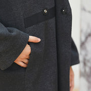 women black Coats trendy plus size V neck outwear vintage baggy pockets wool jackets