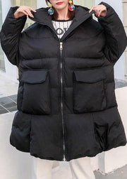 women black Parkas for women oversized snow jackets big pockets hooded winter coats - SooLinen
