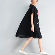 Frauen schwarz Chiffon Midi Kleider trendy plus Größe Maxikleid Neues Kurzarm-Tierdruck-Kleidungskleid