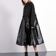 Frauen schwarz Herbst übergroße Reisekleidung Kordelzug Elegante Patchwork-Kleider mit Kapuze