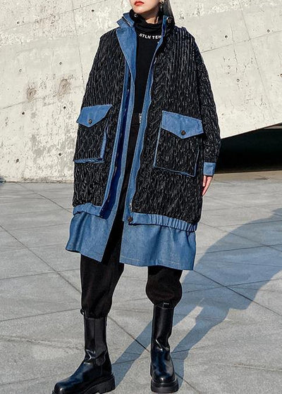 women black outwear plus size snow jackets lapel zippered winter outwear - SooLinen
