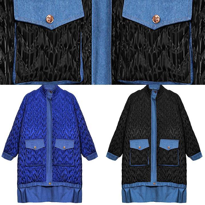 women black outwear plus size snow jackets lapel zippered winter outwear - SooLinen