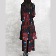 Frauen schwarz roter Druck aus reiner Baumwolle gemischt zweiteilig plus Größe Neue langärmlige, asymmetrische Design-O-Hals- und Baggy-Hose