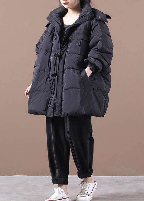 women black warm winter coat plus size down jacket hooded zippered Jackets - SooLinen