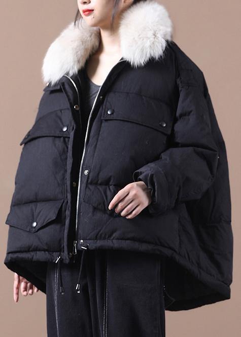 women black warm winter coat plus size parka faux fur collar drawstring Elegant coats - SooLinen
