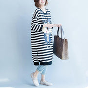 women black white striped cotton dresses plus size cotton clothing dress women side open striped clothing dress