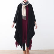 Frauen schwarzer Wollmantel plus Größenkleidung lange Mäntel Boutique-Trenchcoat