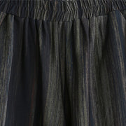 Frauen schwarzgrün gestreiftes Baumwollmischoberteil lässige Baggy-Hose lässige Langarm-O-Hals-Asymmetrie-Slip zweiteilig