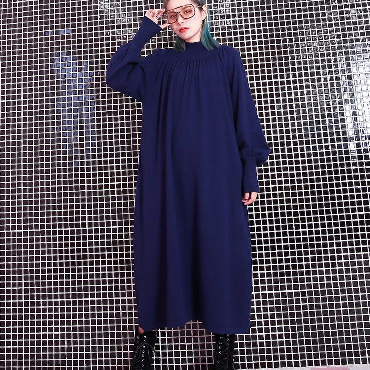women blue fall casual stand collar traveling dress 2018 pockets baggy dresses
