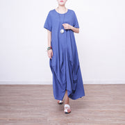women blue linen maxi dress oversize o neck linen maxi dress 2018 asymmetric kaftans
