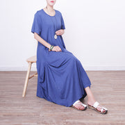 women blue linen maxi dress oversize o neck linen maxi dress 2018 asymmetric kaftans