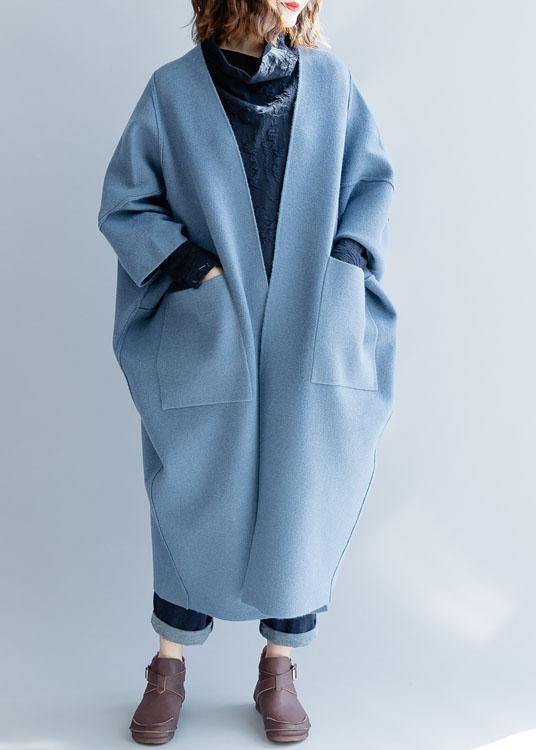 women blue wool overcoat Loose fitting long winter coat fall jackets ...