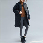 women casual down coats black stand collar zippered overcoat - SooLinen