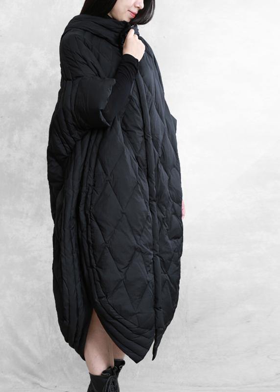 women casual down jacket overcoat black hooded zippered goose Down coat - SooLinen