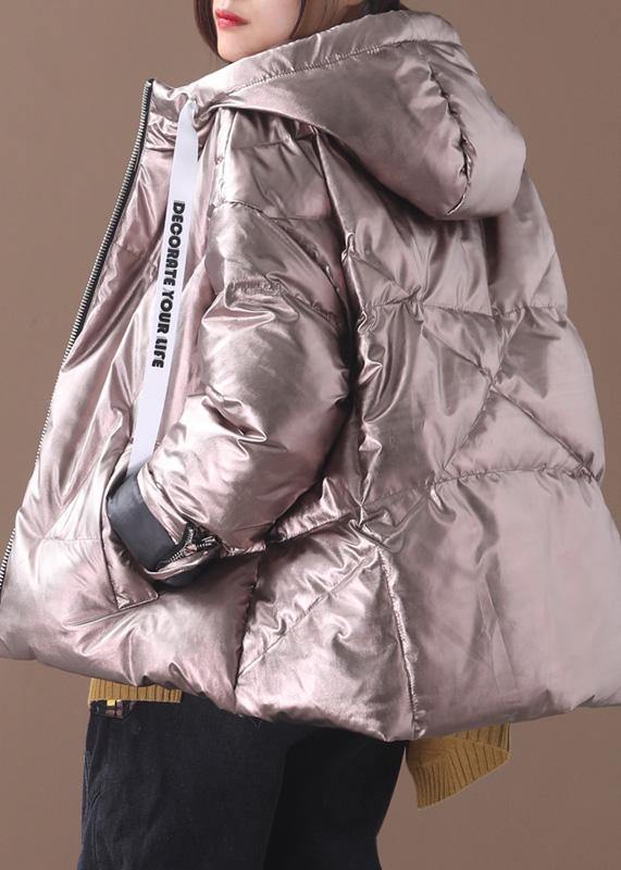 women chocolate goose Down coat plus size winter hooded zippered women overcoat - SooLinen