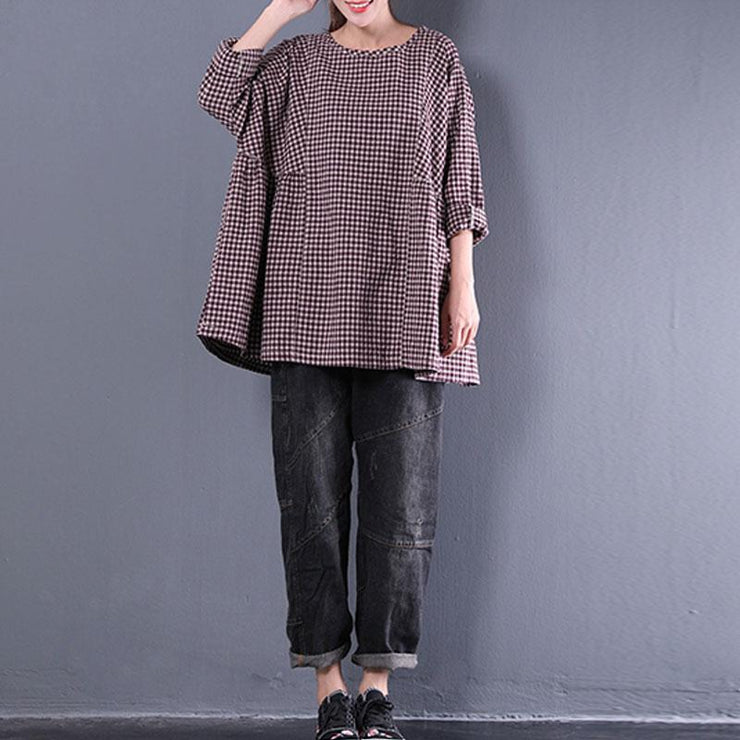 women cotton blended blouse plus size Casual Round Neck Long Sleeve Spring Loose Shirt