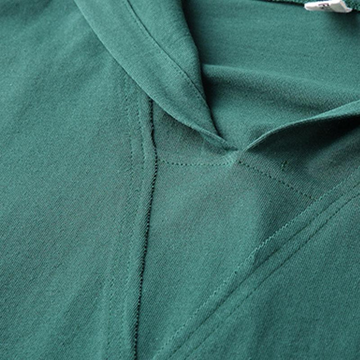 Frauen-Baumwollbluse übergroße lässige Kapuzen-Kurzarm-Pullover Cotton Green Tops