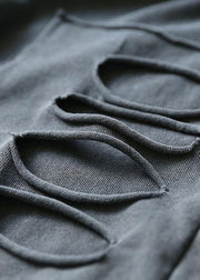 women cotton gray asymmetric tops and big pockets sport pants two pieces - SooLinen