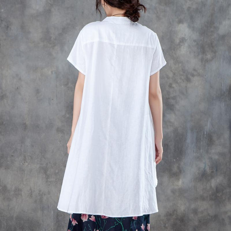 women cotton shirts plus size Stand Collar Short Sleeve Irregular Women White Tops