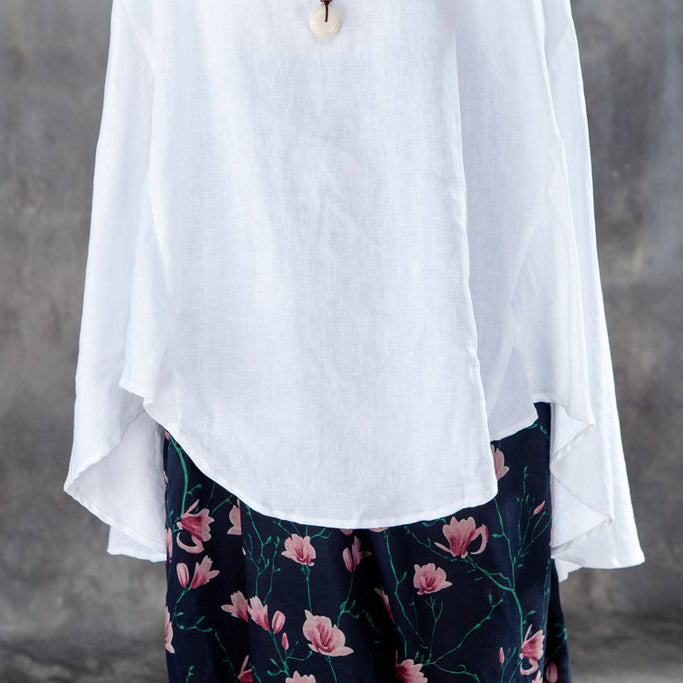 women cotton shirts plus size Stand Collar Short Sleeve Irregular Women White Tops